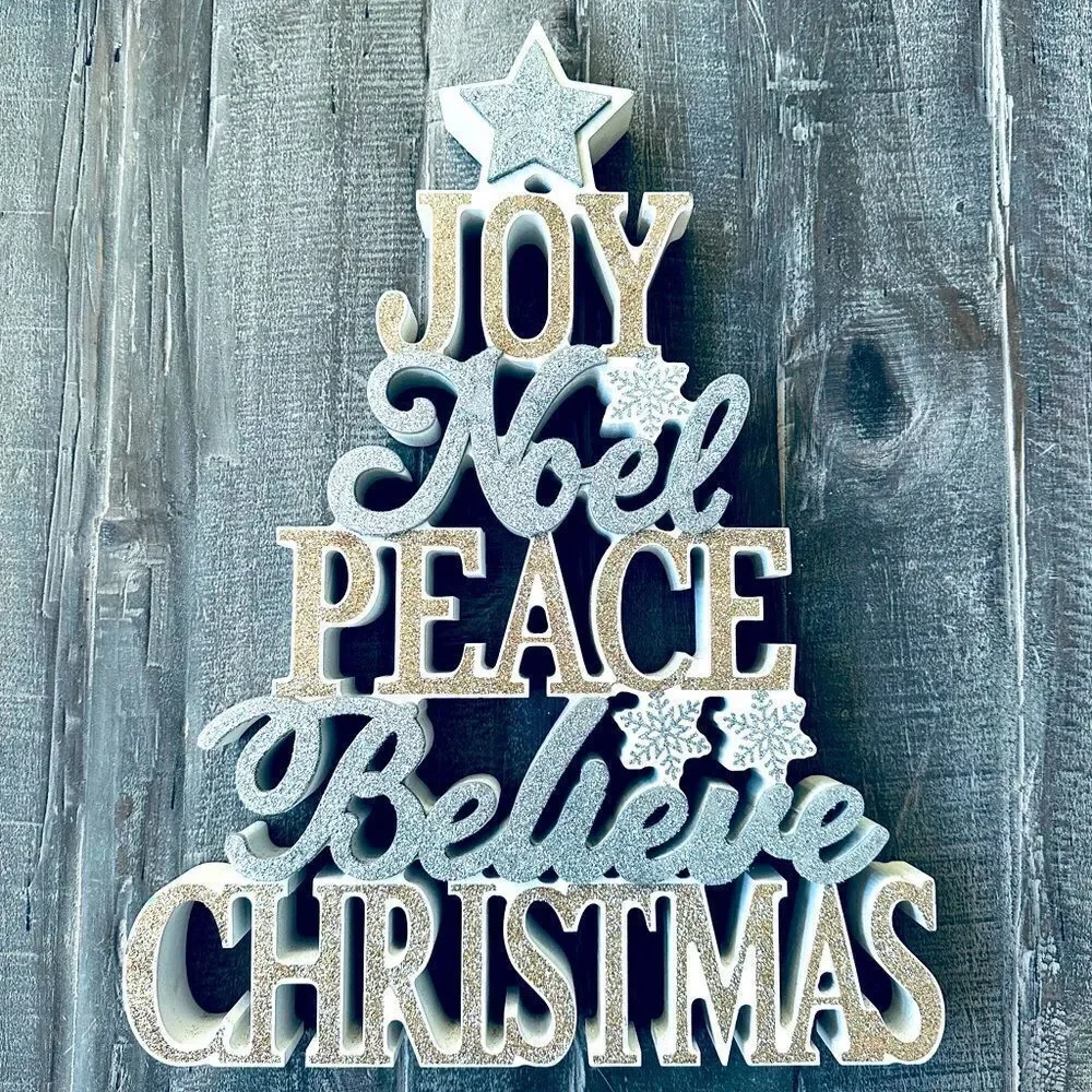 Christmas Tree Cutout Festive Glitter Decor Sign
